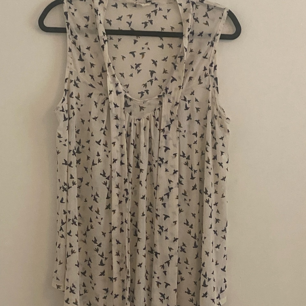 Ember Women's Sleeveless Sheer Bird Print Top size XL